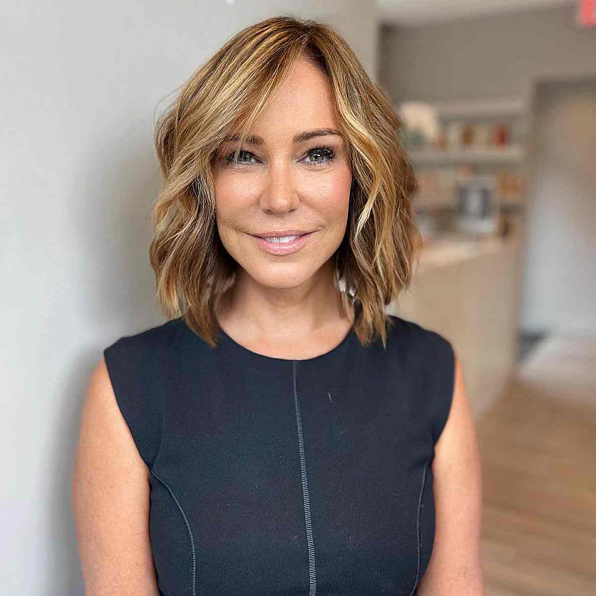 dimensional lob with balayage for ladies past 50