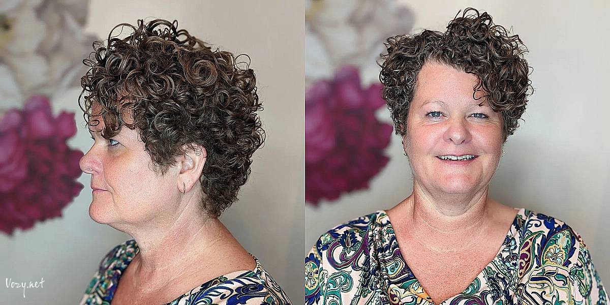ear length curly haircut for a woman over 50