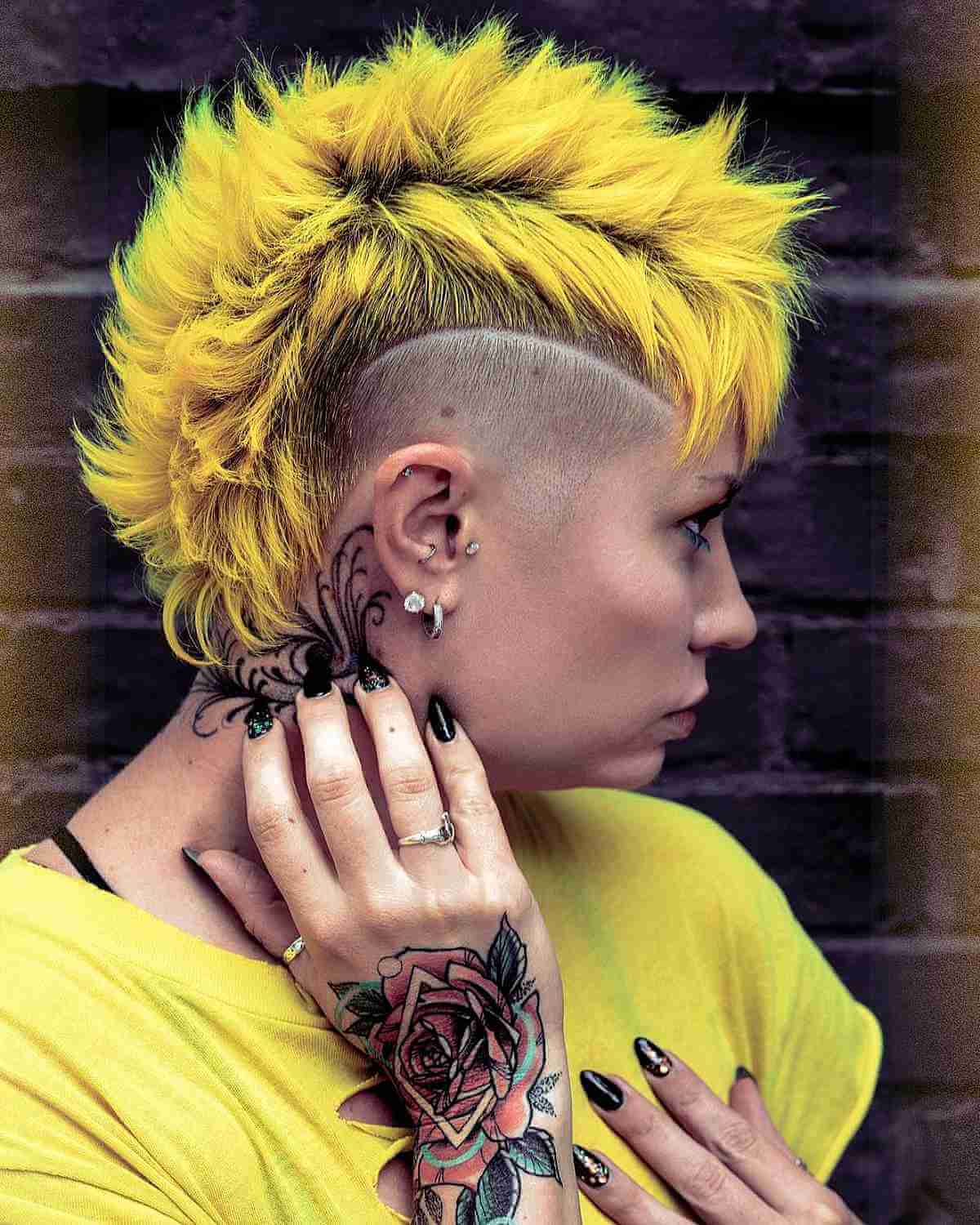 edgy bright yellow mohawk for women