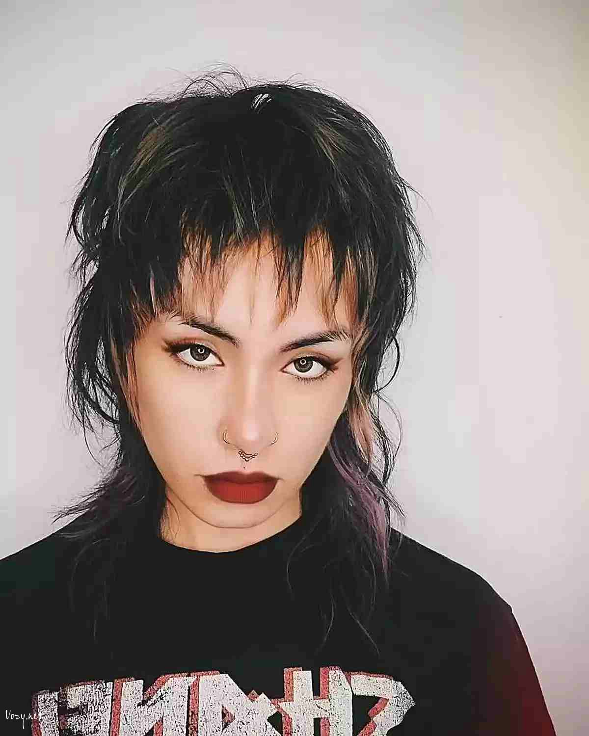 edgy wolf hairstyle with piece y bangs