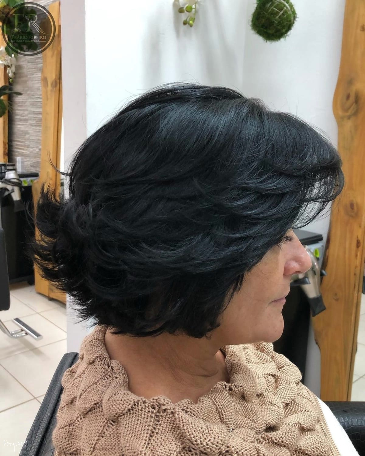 feathered shaggy bob for older women with layered hair