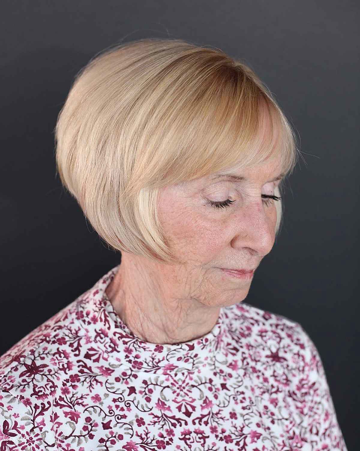 french bob with angled bangs for women over 70