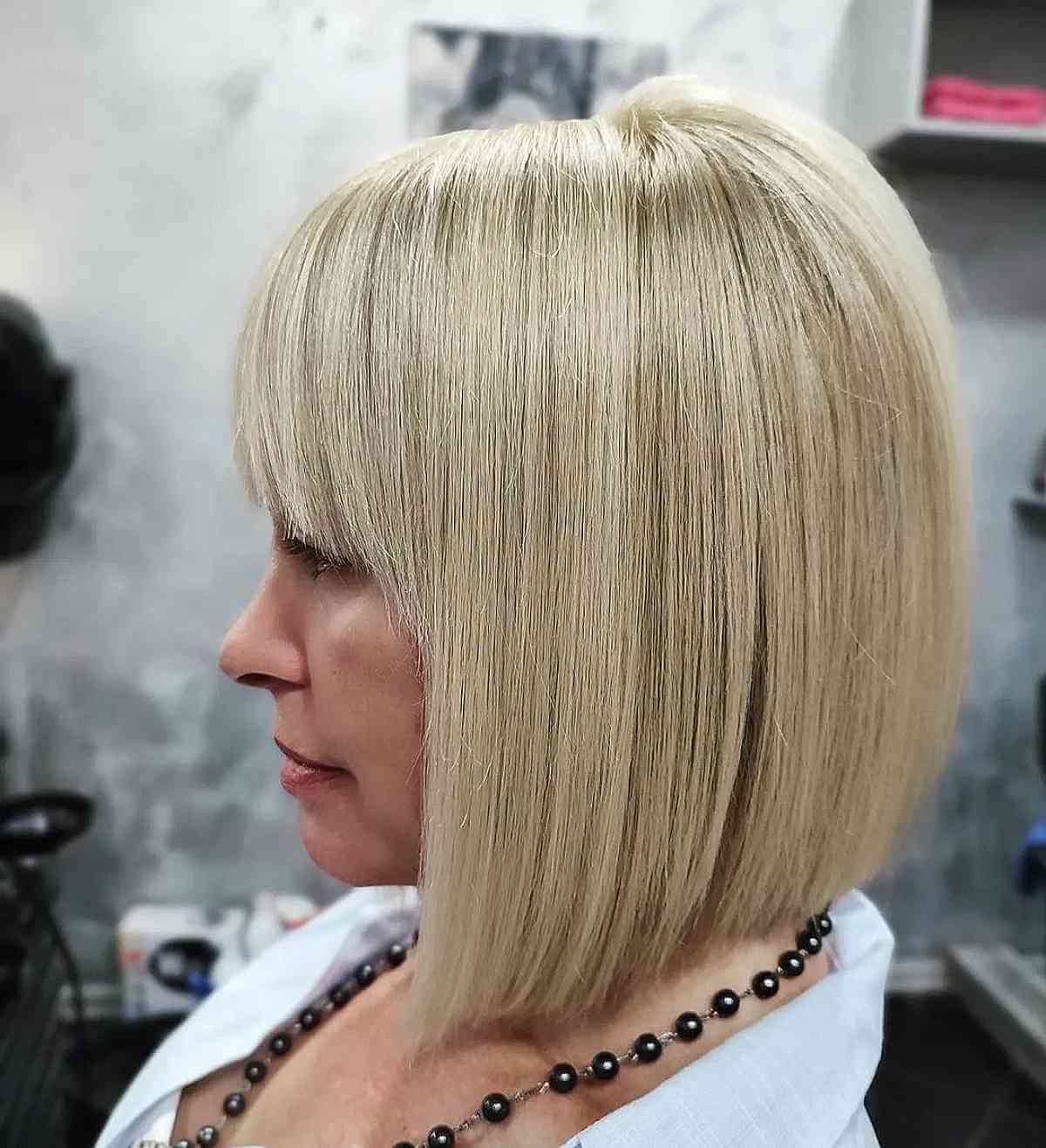 glossy blonde bob for ladies past 50