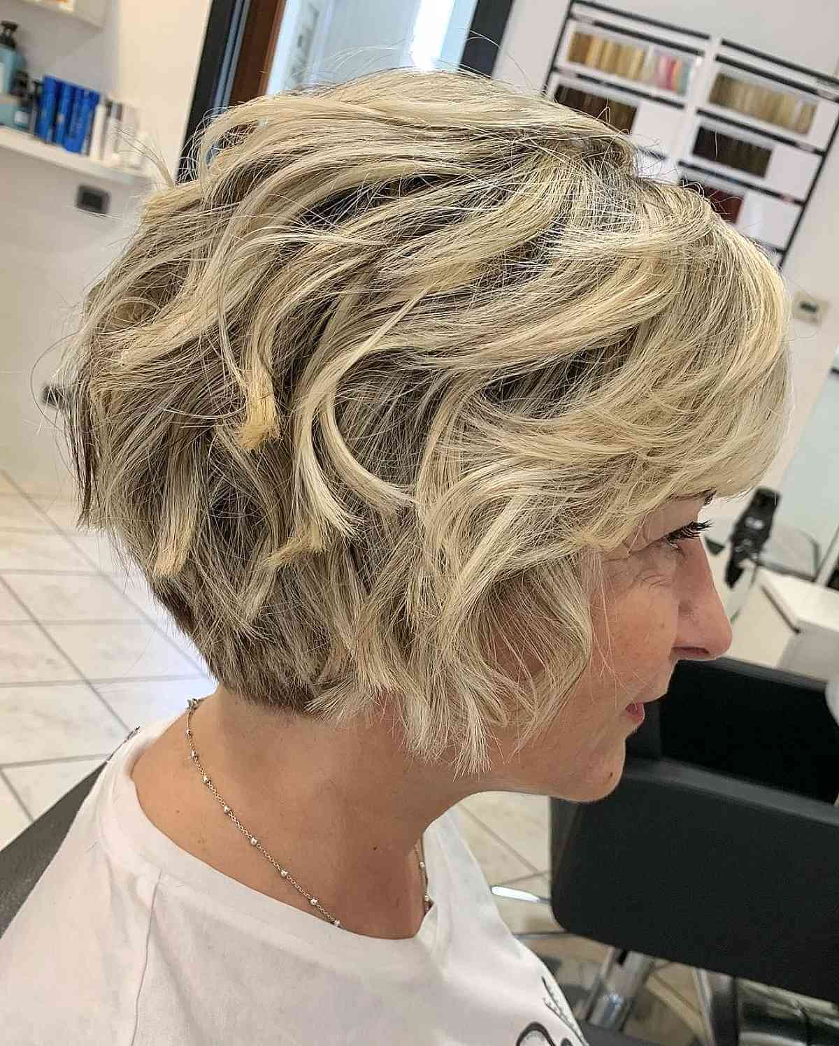graduated wavy bob for 50 year olds with fine hair