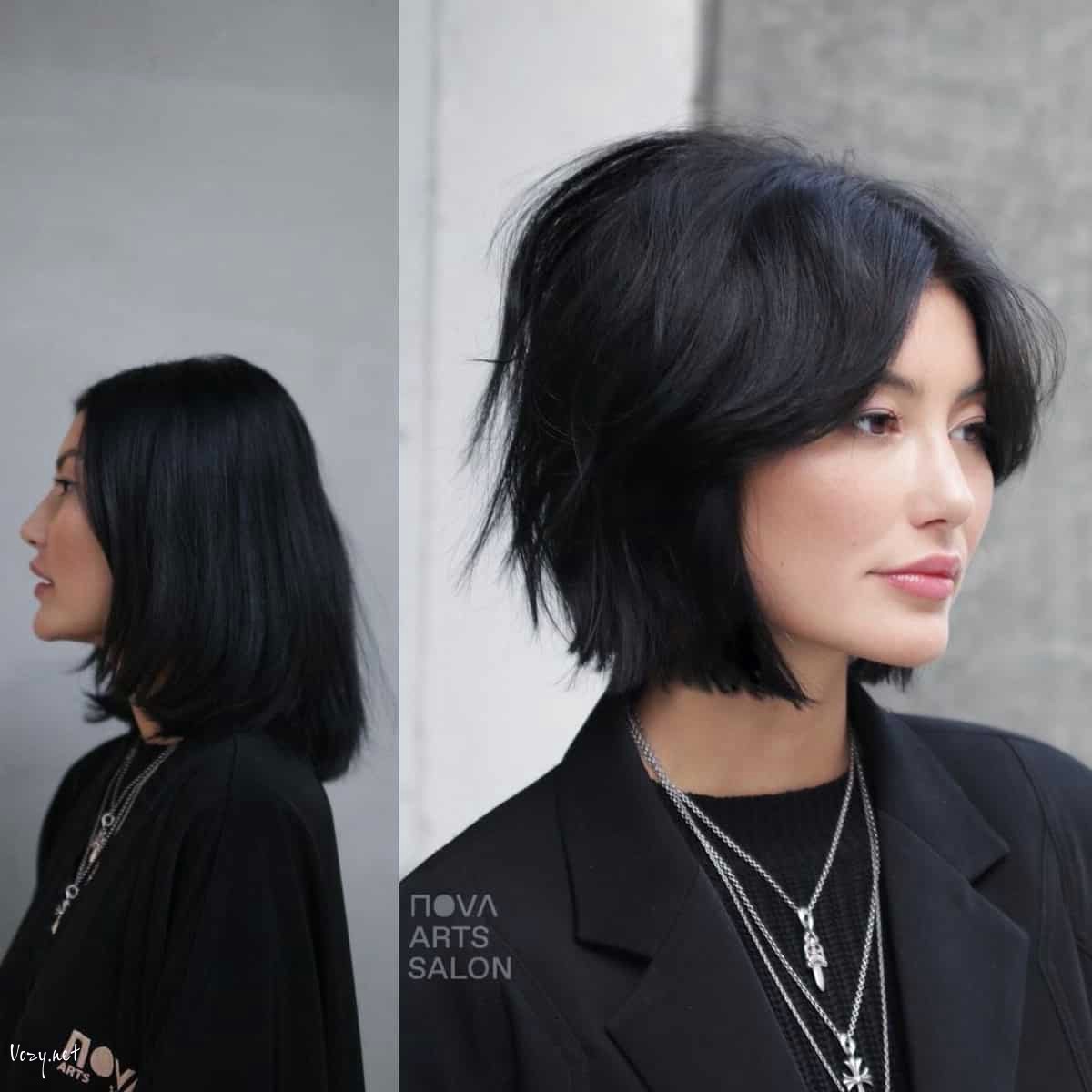 inverted bob with curtain bangs hairstyle