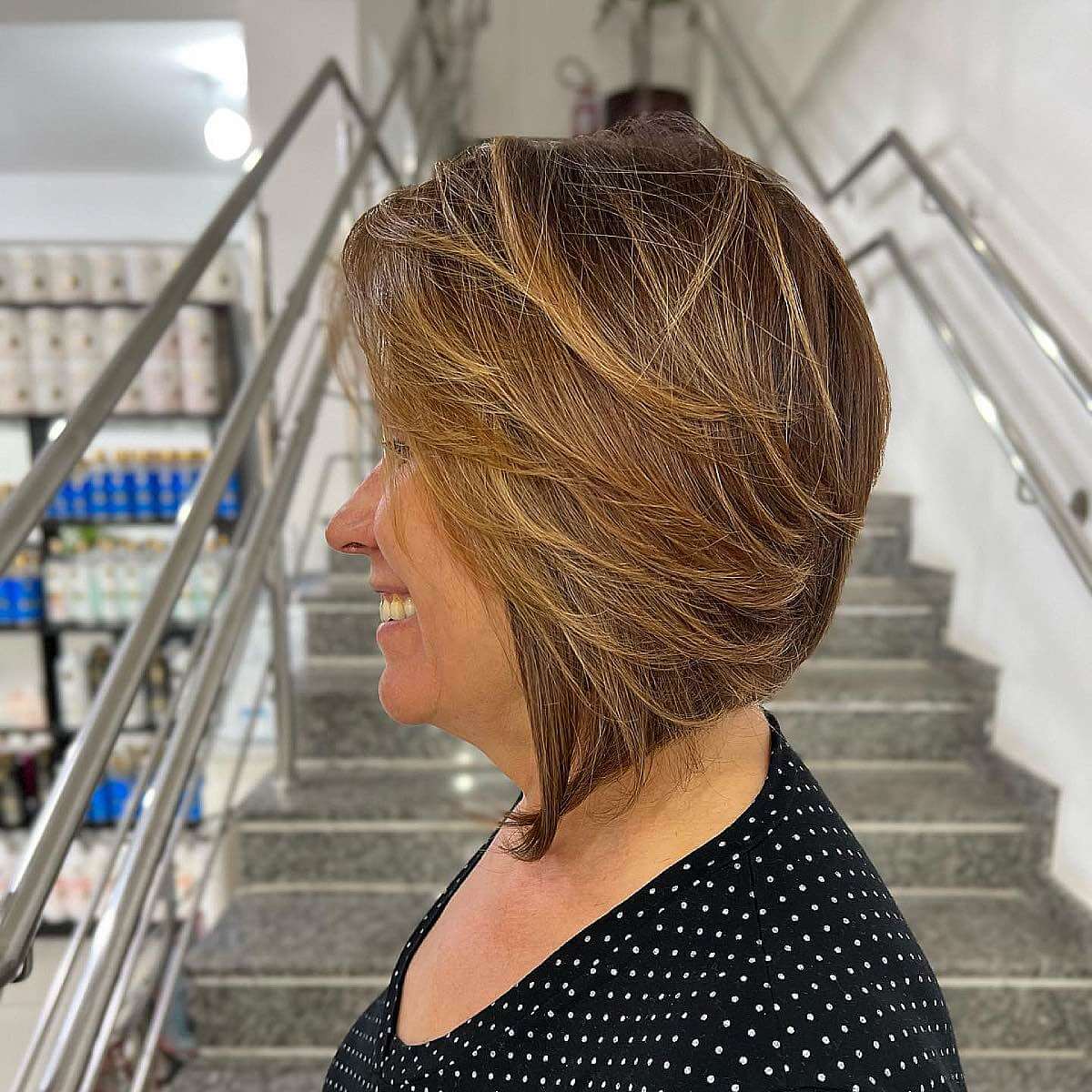 inverted feathered bob for women 50 and over