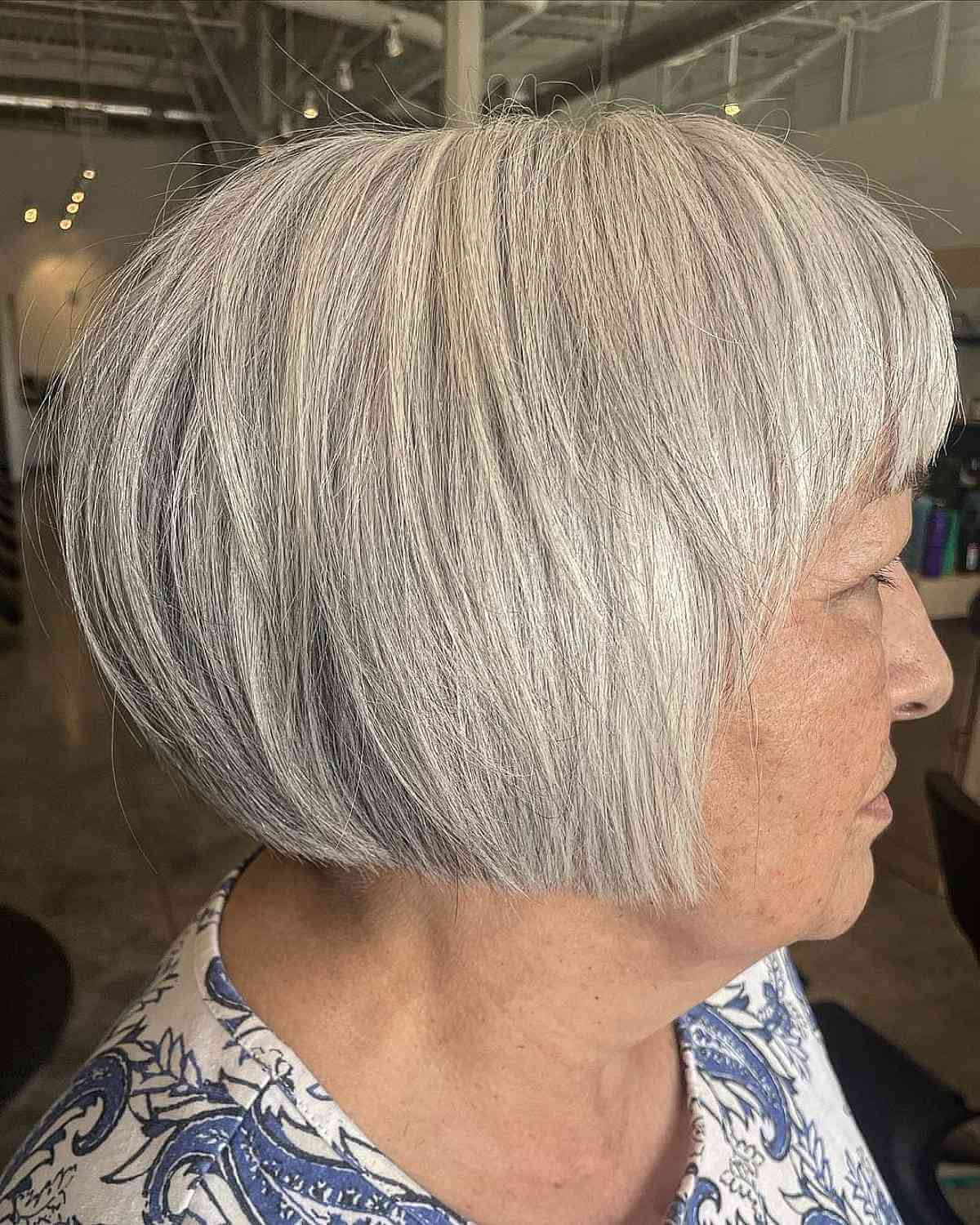 jaw length blunt bob with a fringe for 50 year old women with fine hair