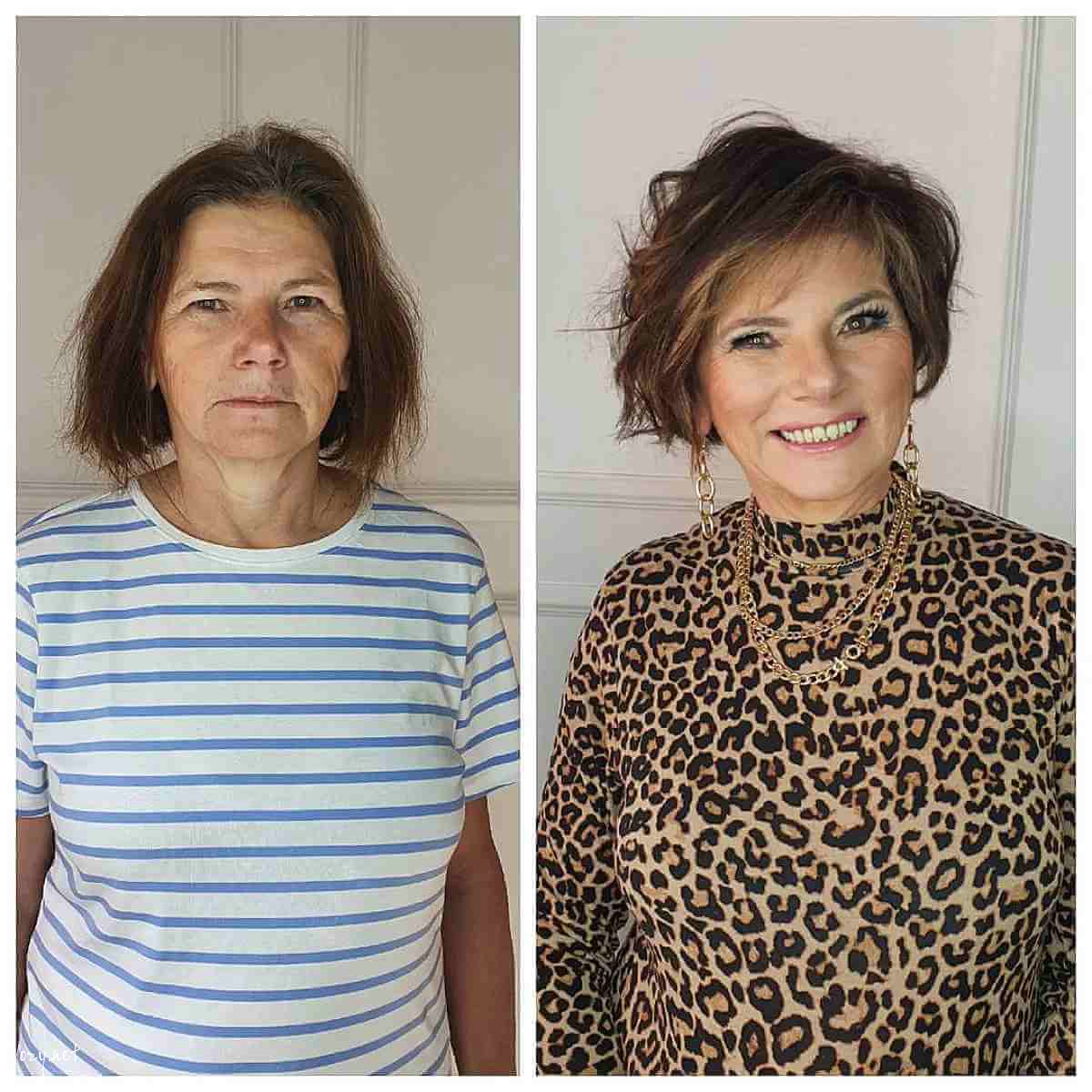 layered bob with side swept bangs for ladies 50 and over