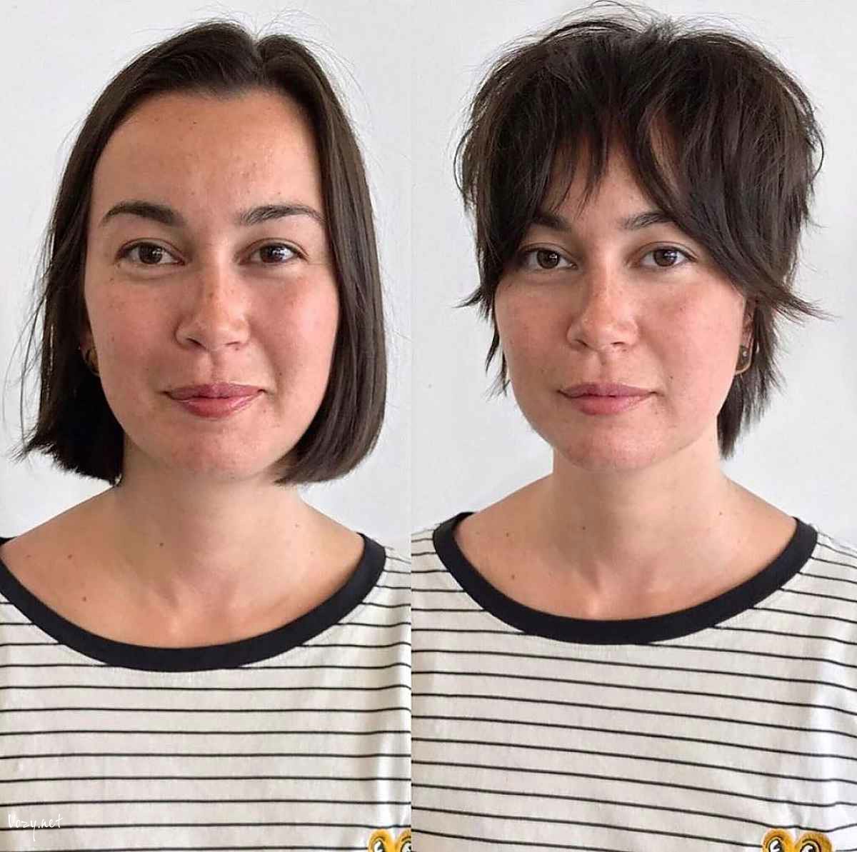 layered pixie with voluminous mid part fringe