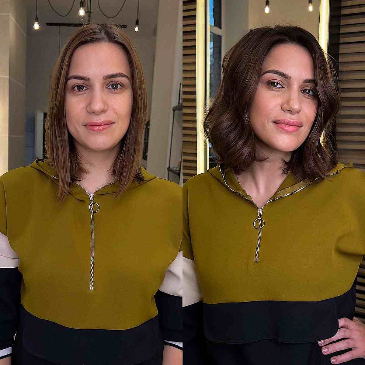 lob cut with soft retro waves for oval faces