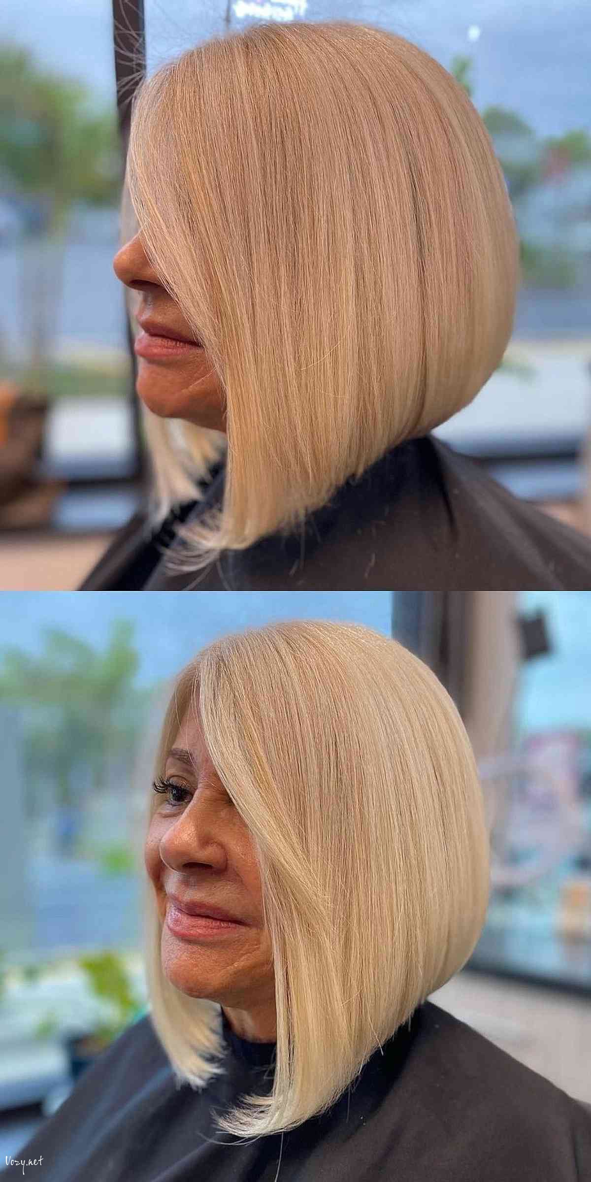 long a line bob on straight hair for ladies 50 and over