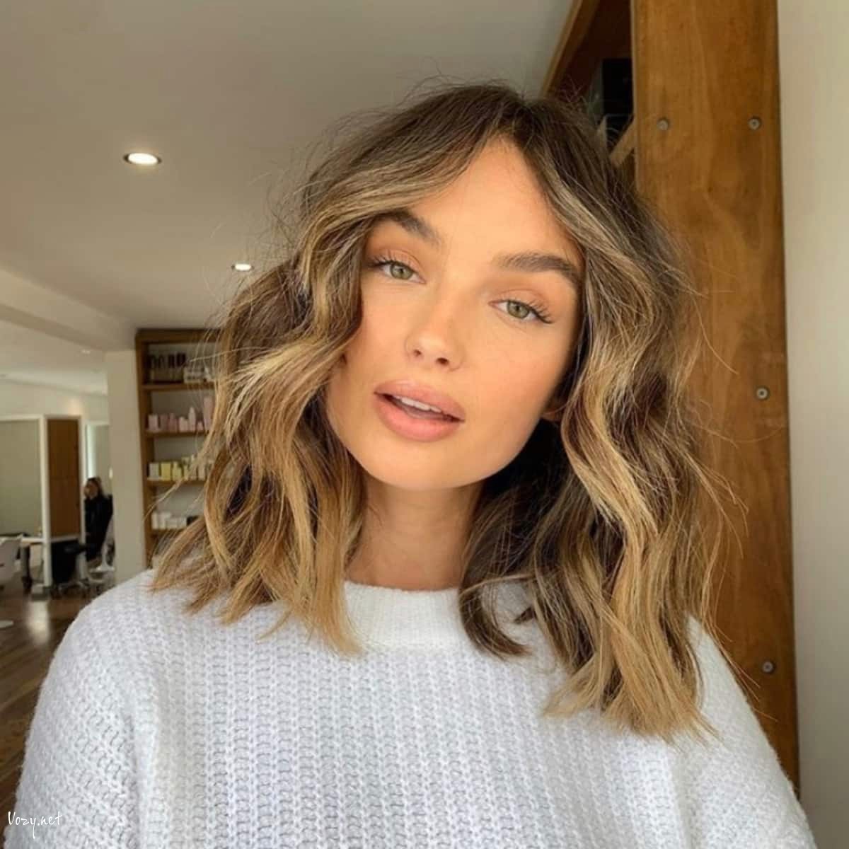 long bob with curtain bangs