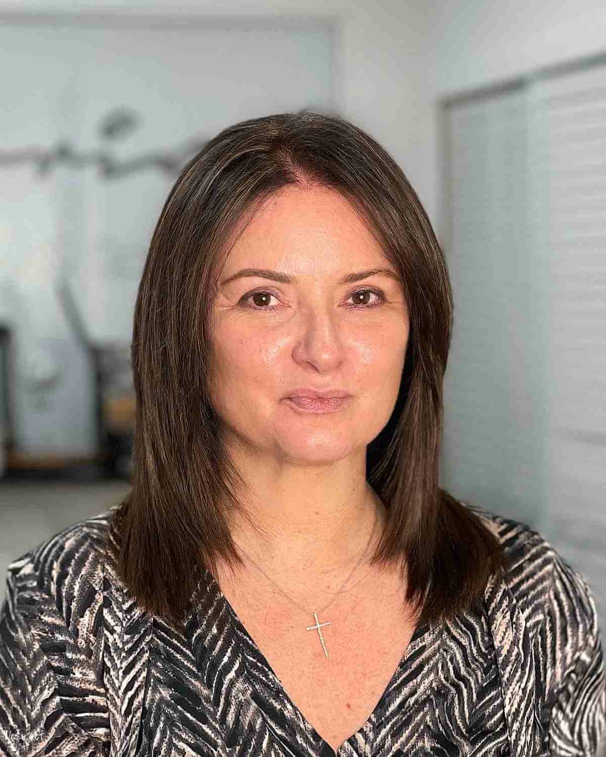 long bob with layers for women past fifty