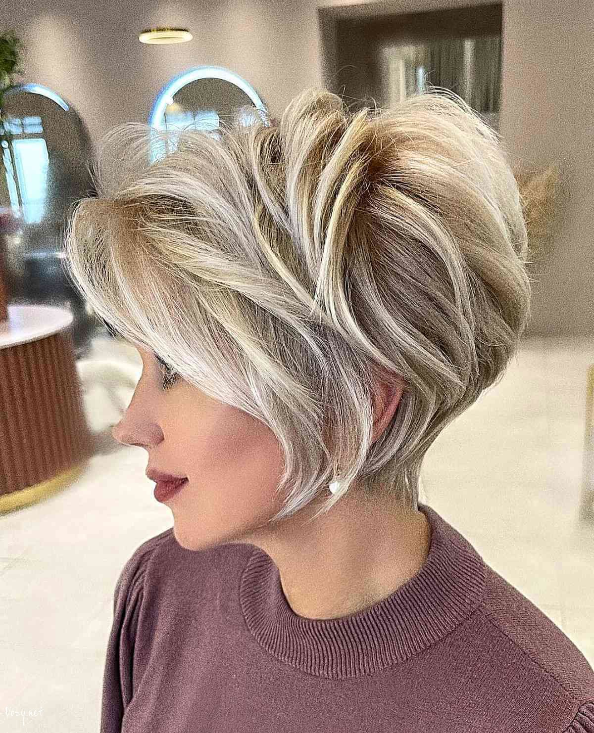 long pixie bob with blonde balayage