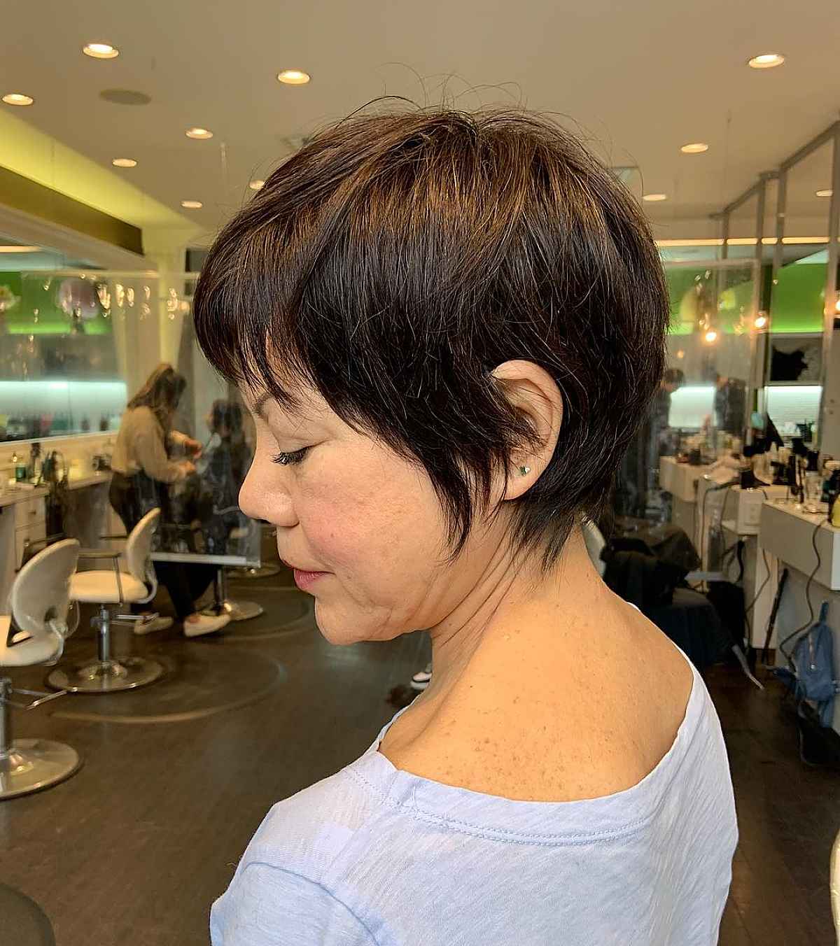 long pixie with bangs for women 50 and up with thin hair