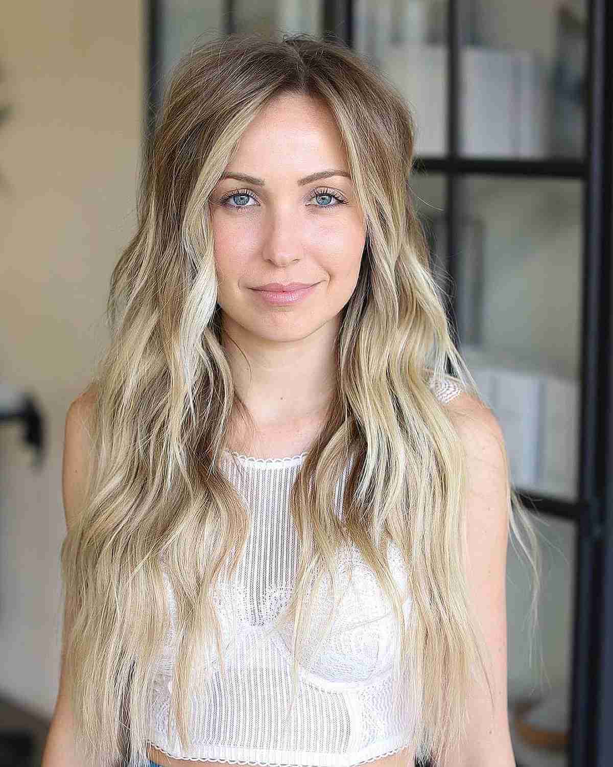 long subtle waves and choppy ends for oval faces