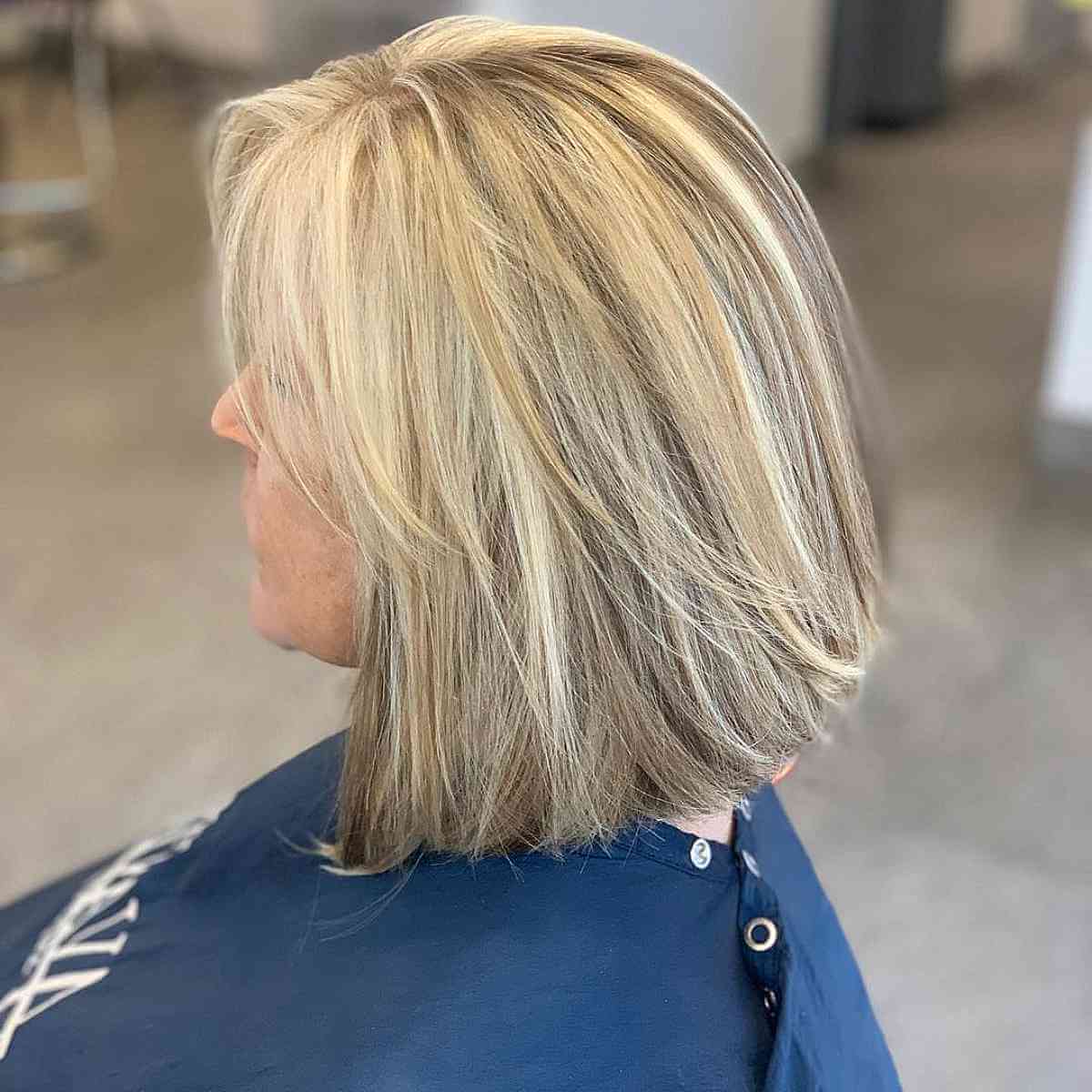 low maintenance long bob on older ladies over fifty with fine hair