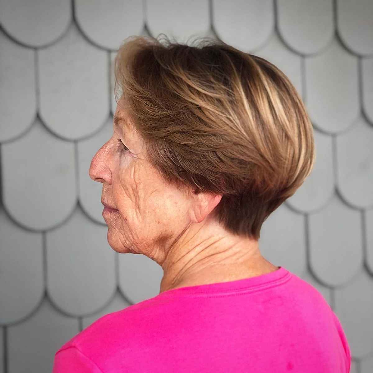 low maintenance wedge hairstyle for a 60 year old woman