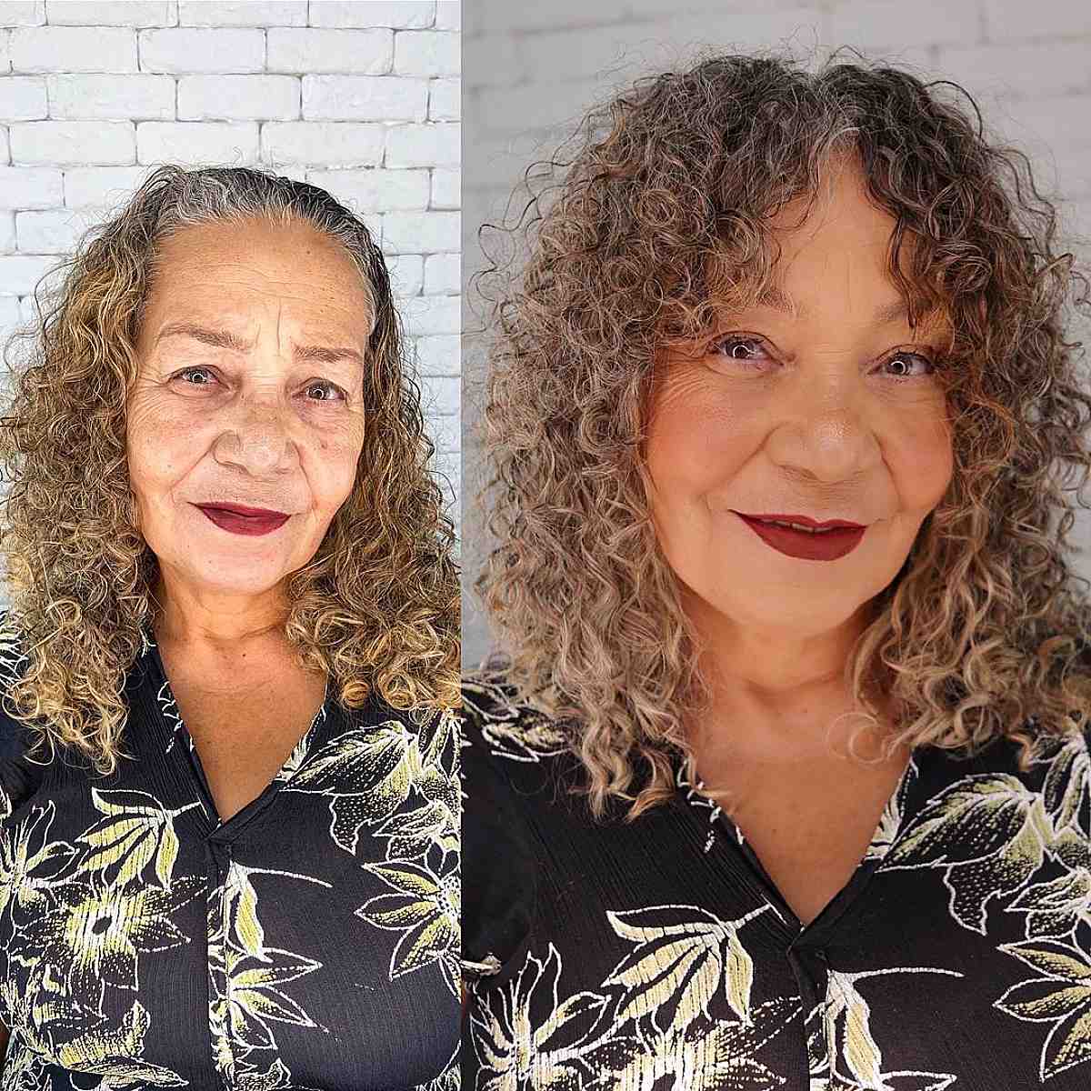 medium layered curly hair idea for older ladies