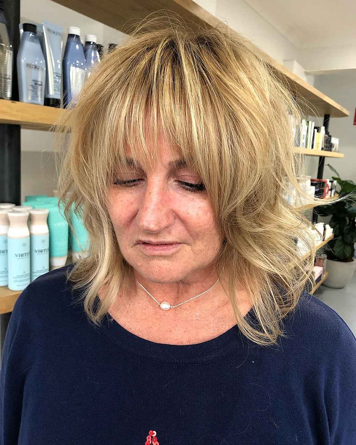 medium length shag haircut for overweight women in their 50s