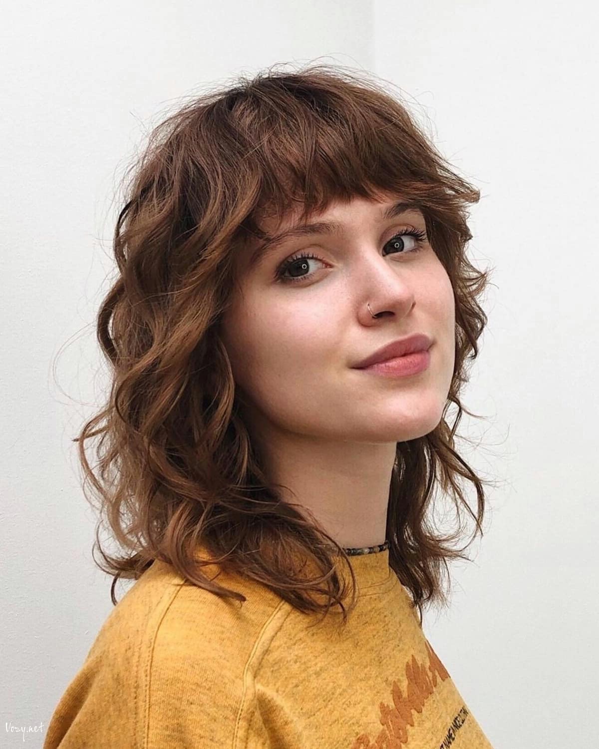medium shaggy bob with bangs