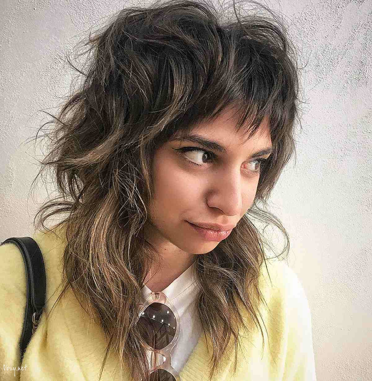 medium textured wolf haircut with highlights