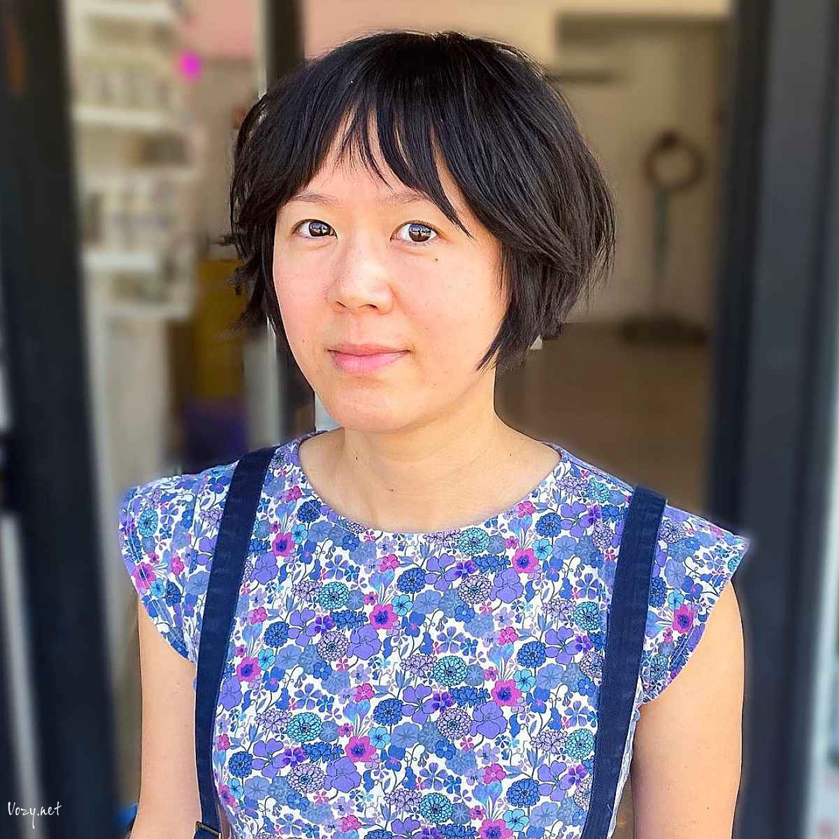 messy short hairstyle with curtain fringe