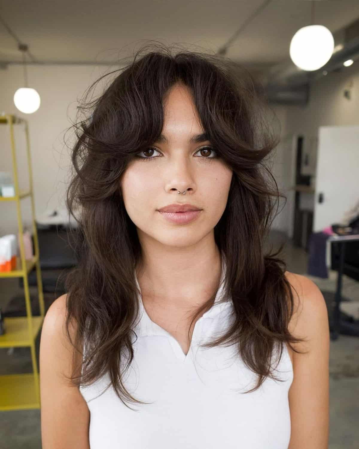 mid length textured shag cut with choppy ends