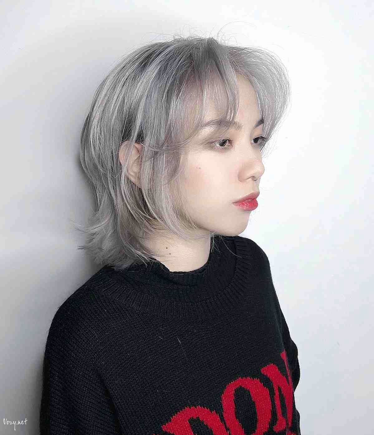 mini wolf cut mullet with ash grey color