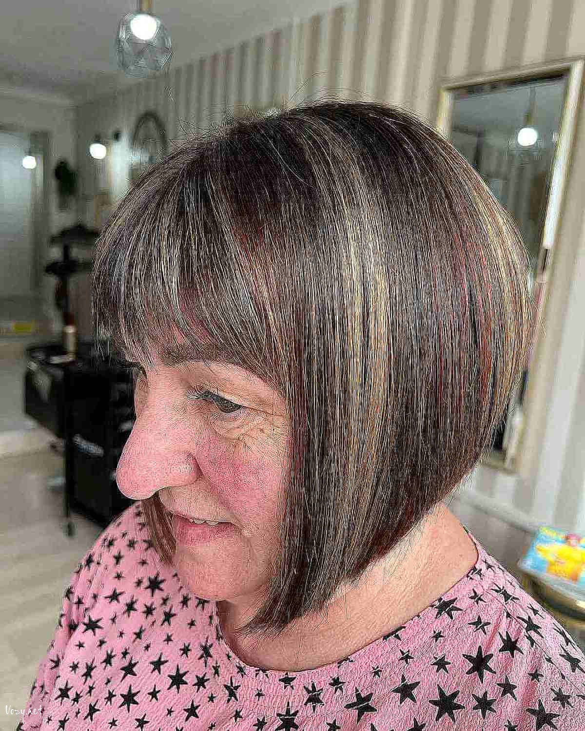 nape length graduated bob with highlights and lowlights for 50 year olds