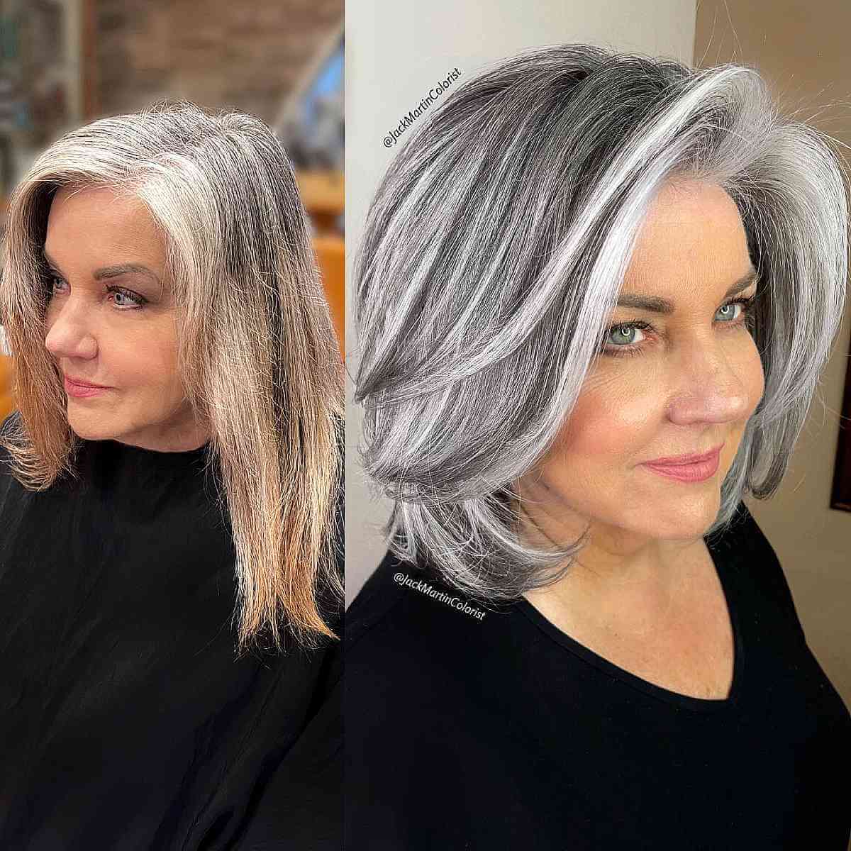 natural silver bob makeover for 50 year olds with fine hair