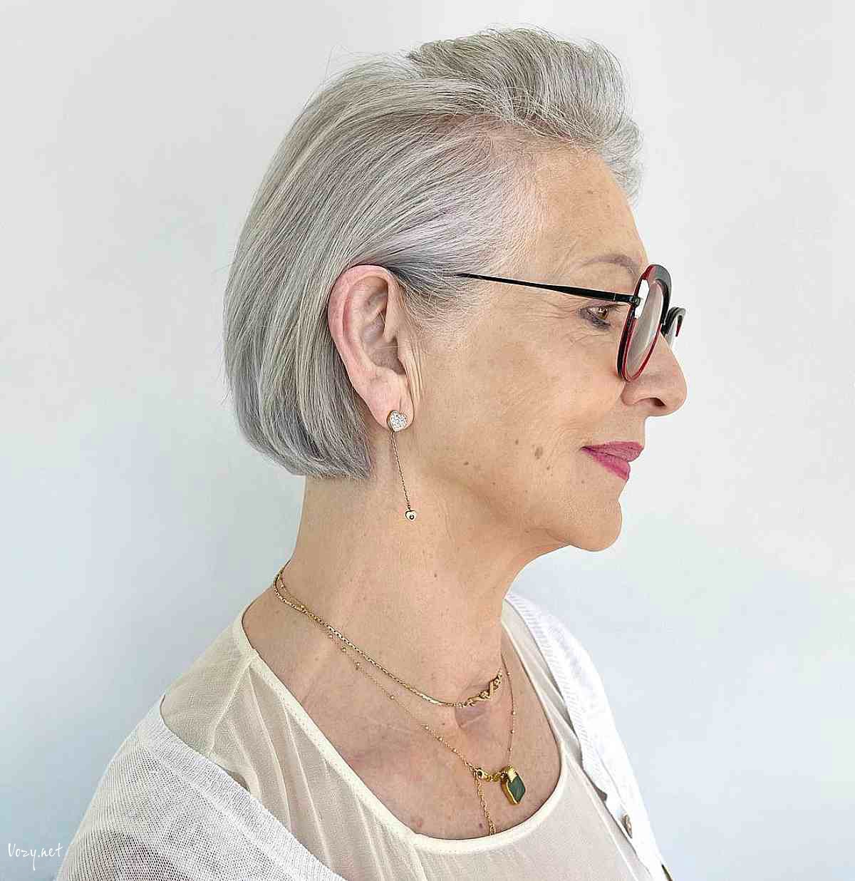 no fuss gray bob for women over fifty with glasses