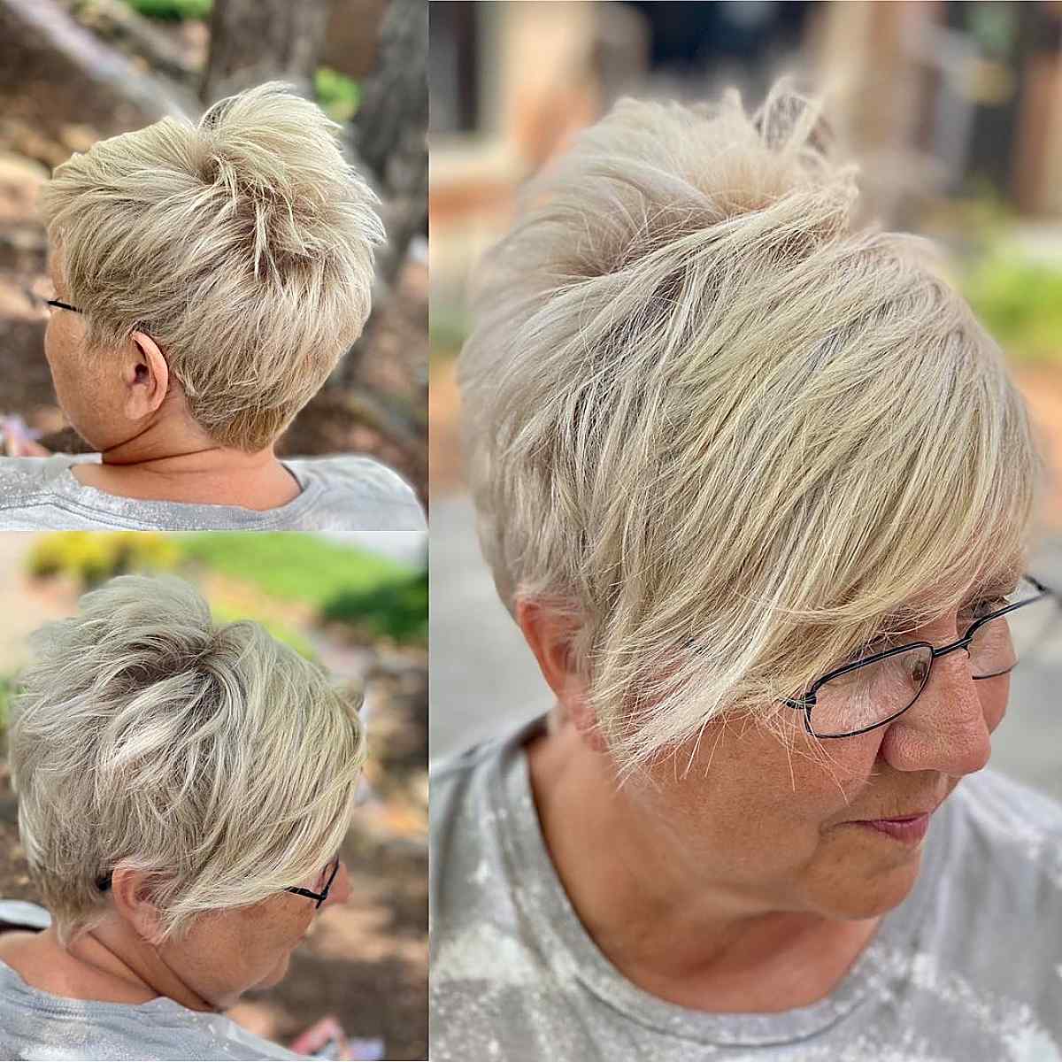 older woman with edgy undercut pixie with bangs