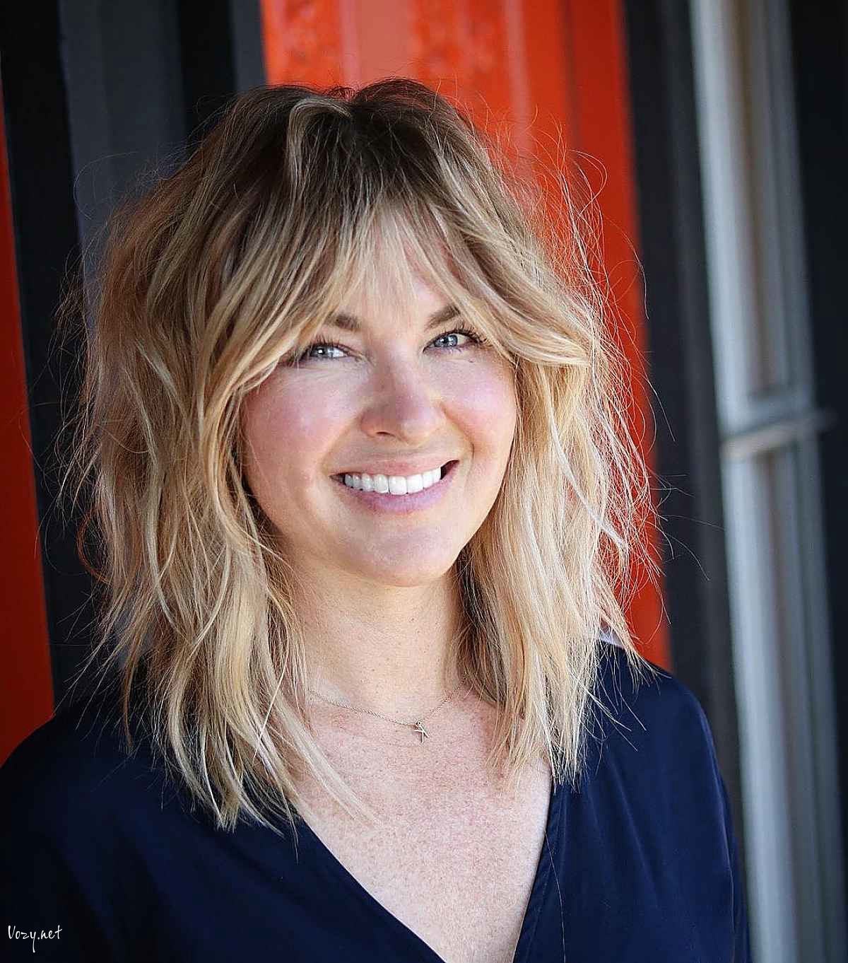 ombre mid length shaggy cut with bangs 1