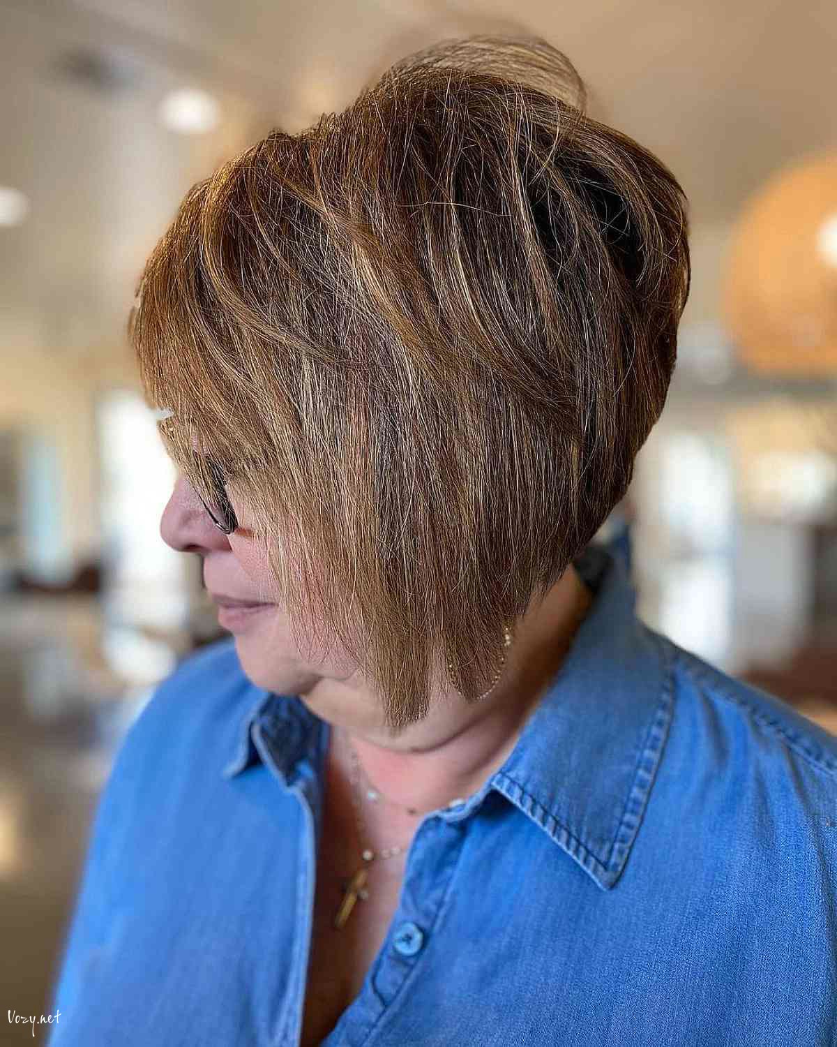 playful stacked bob haircut for 50 plus women