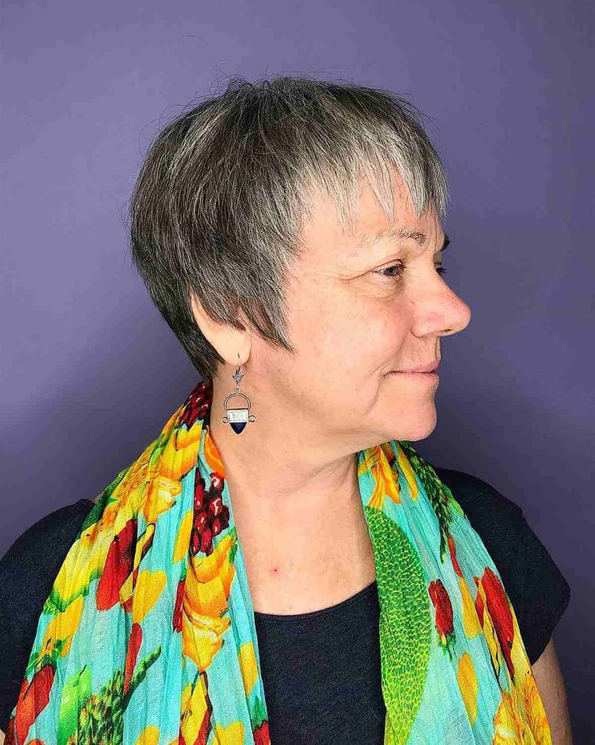 razor cut pixie with textured bangs for women 50 and up