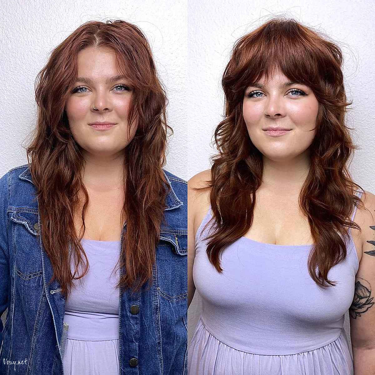 razored shag with curtain bangs for full faces