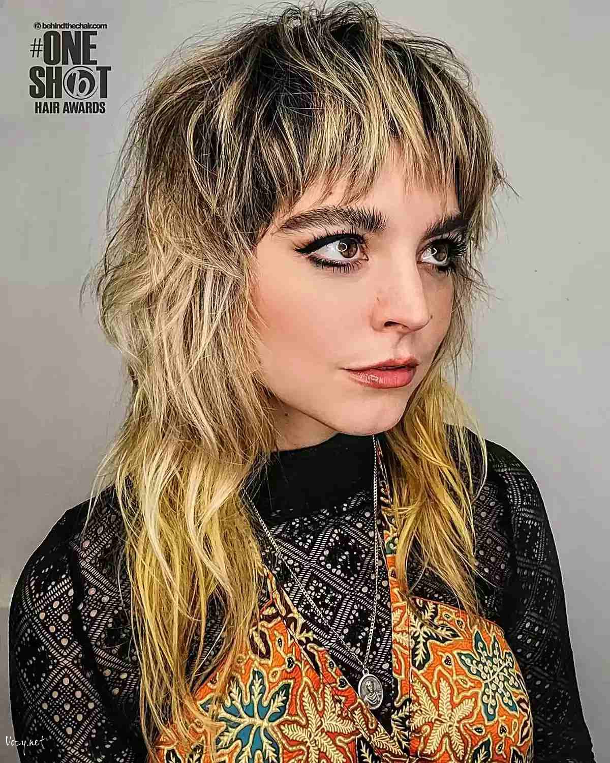 rooted blonde messy wolf shag