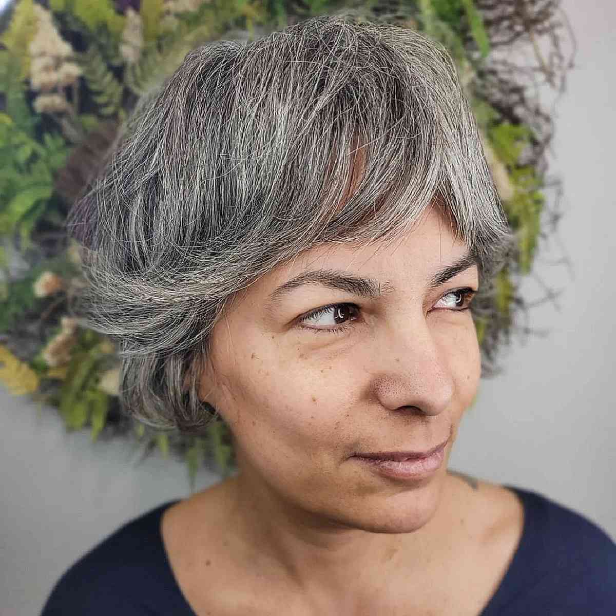 shaggy french bob on thick hair for older women over 50