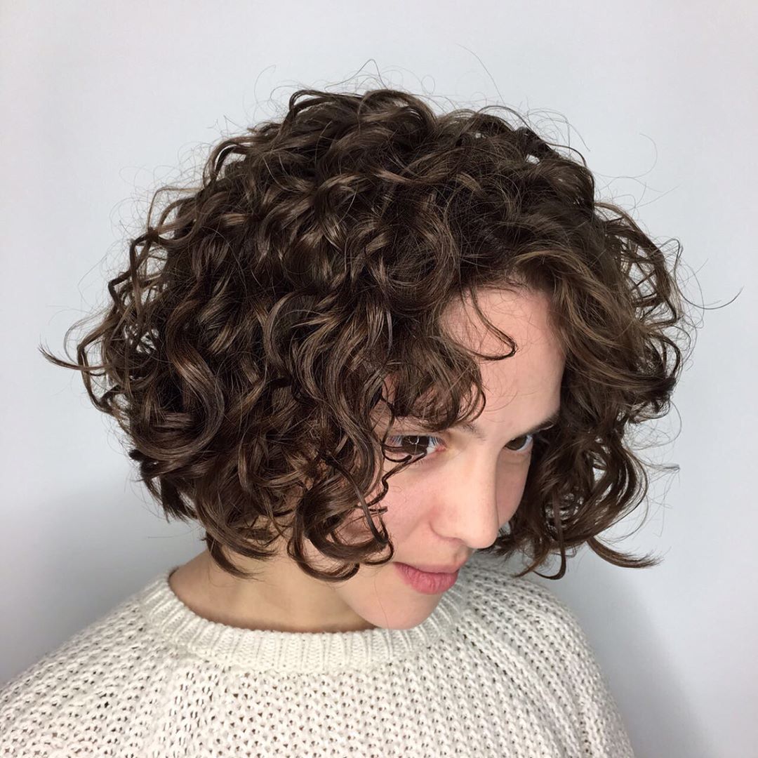 short bob permed hair with bangs