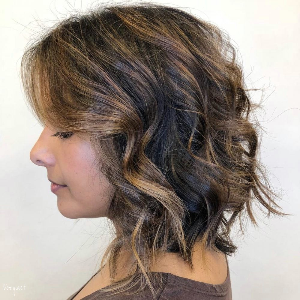 short brown shag with highlights