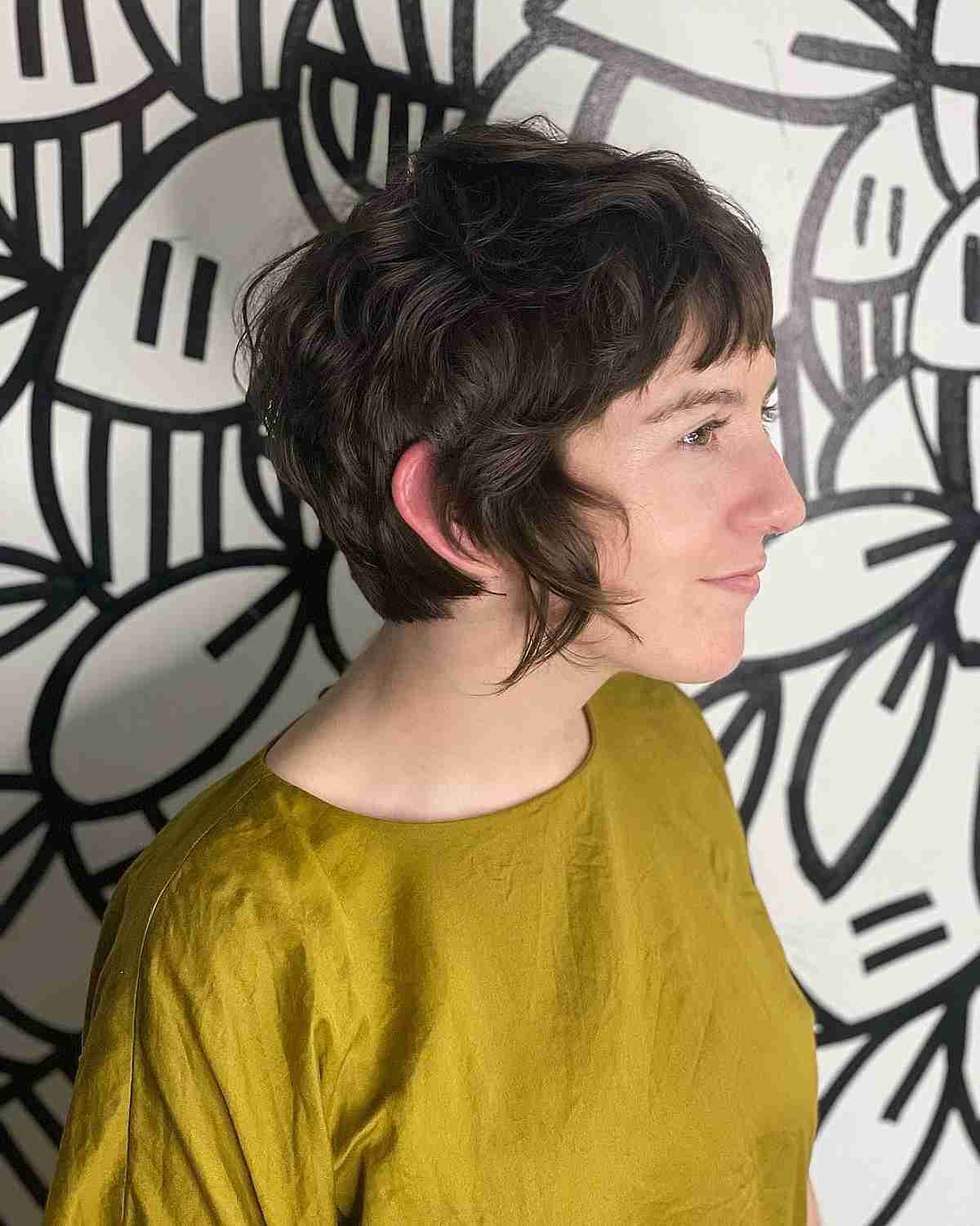 short chin length layered shag with long front layers