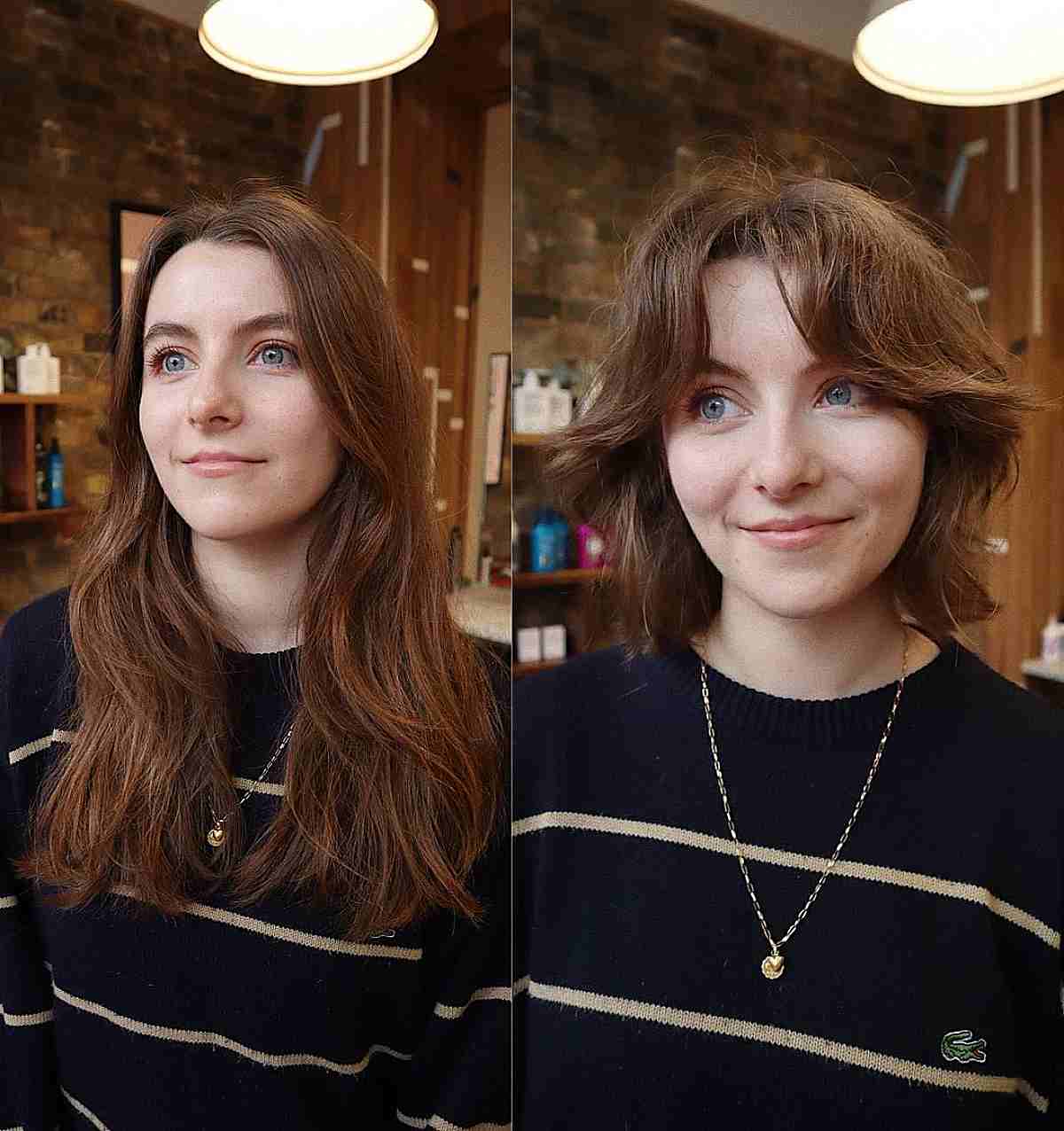 short chin length shaggy wolf cut with middle part bangs