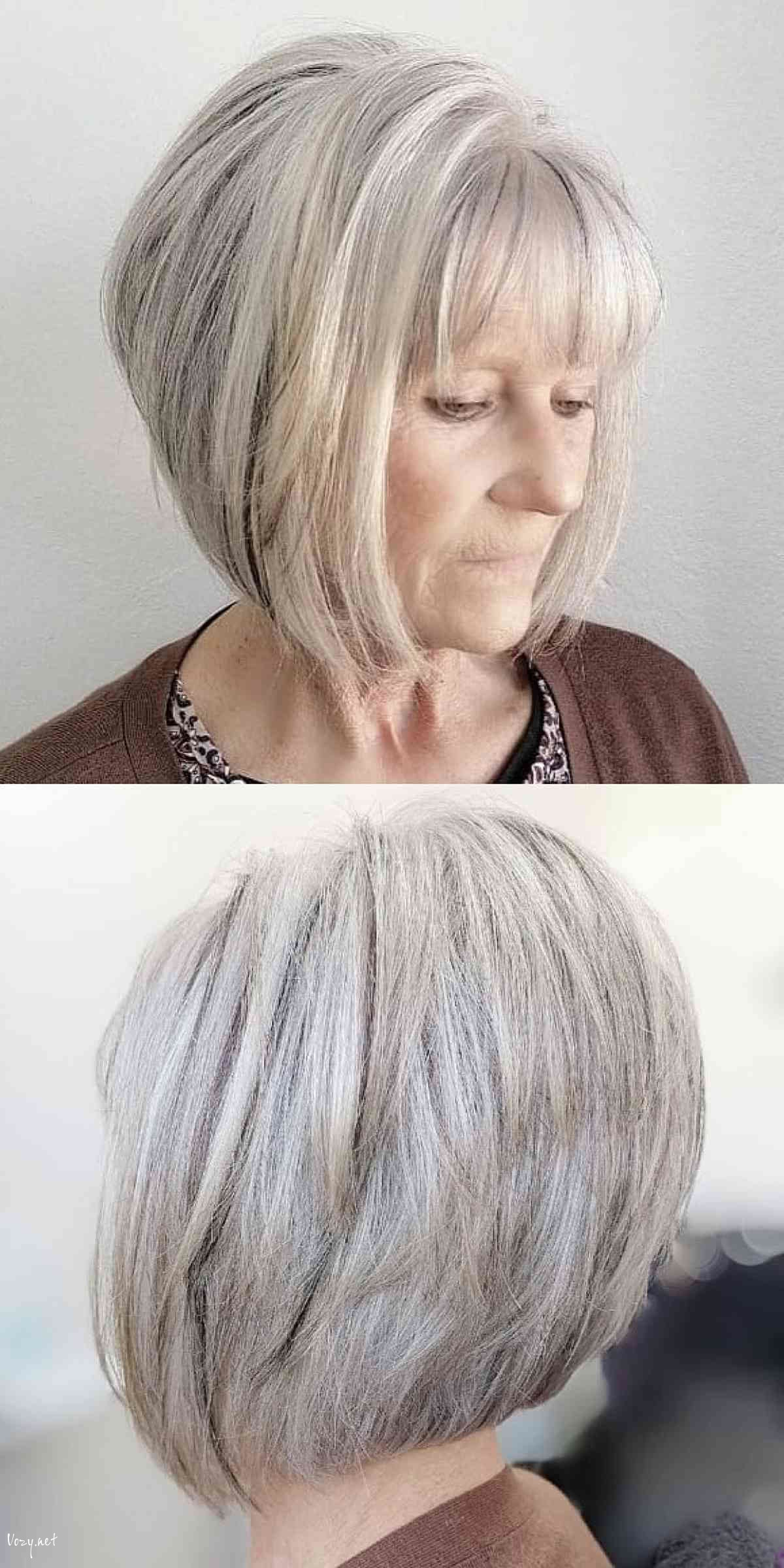 short layered bob with wispy bangs for women 50 and up