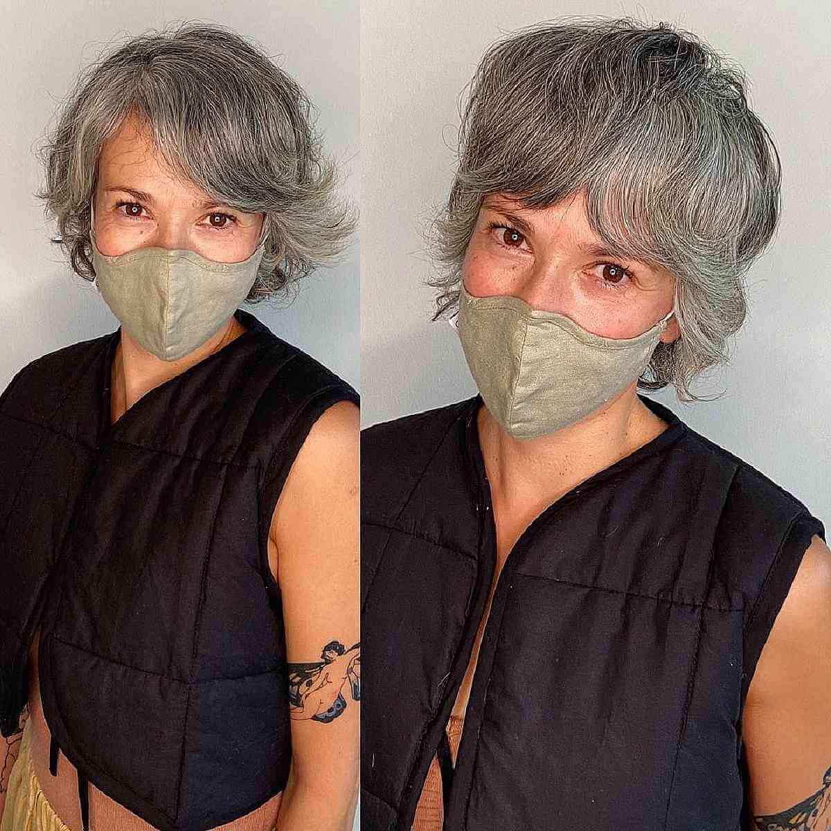 short razored shag with bangs for women 50 and over