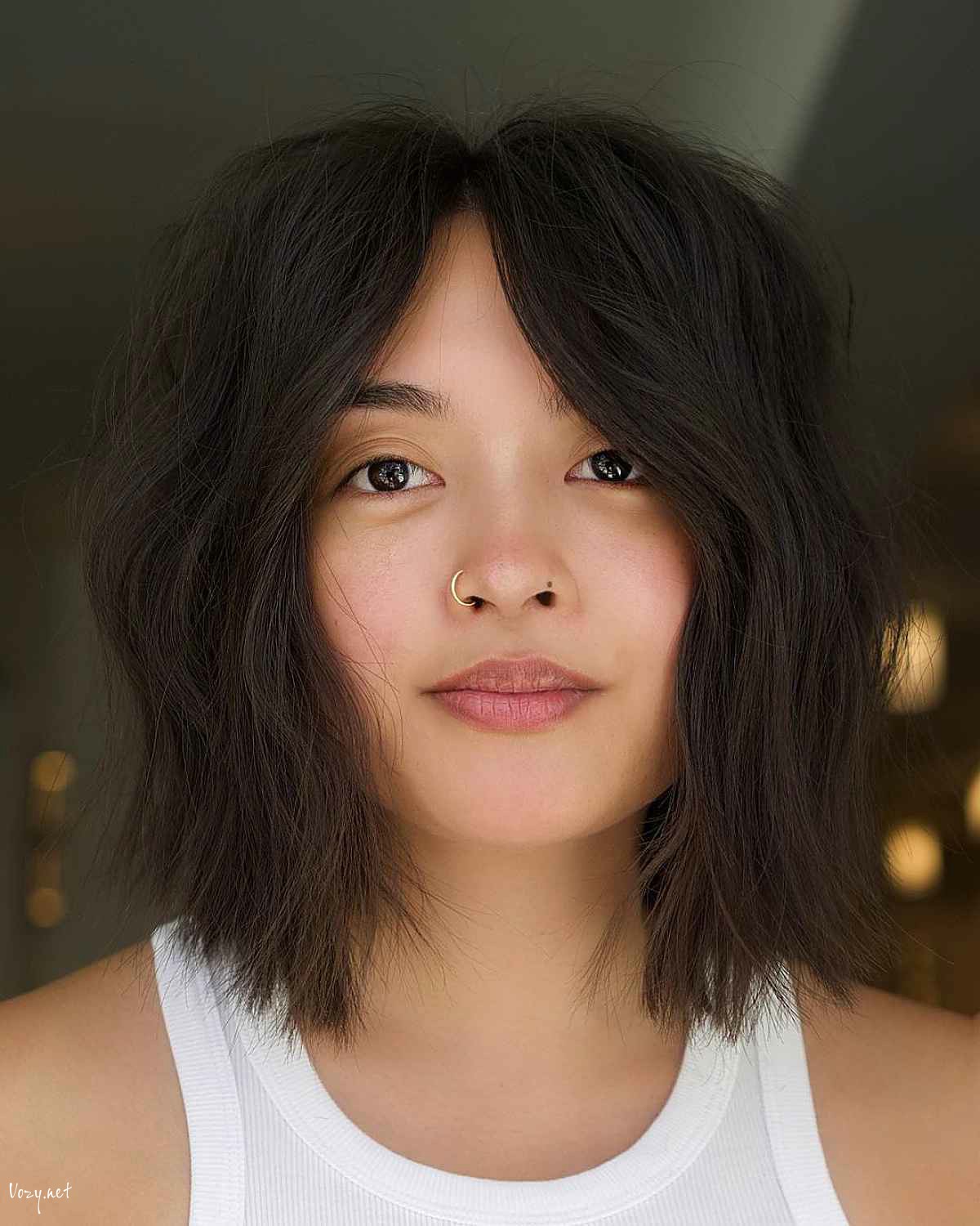 short shag with middle part curtain bangs