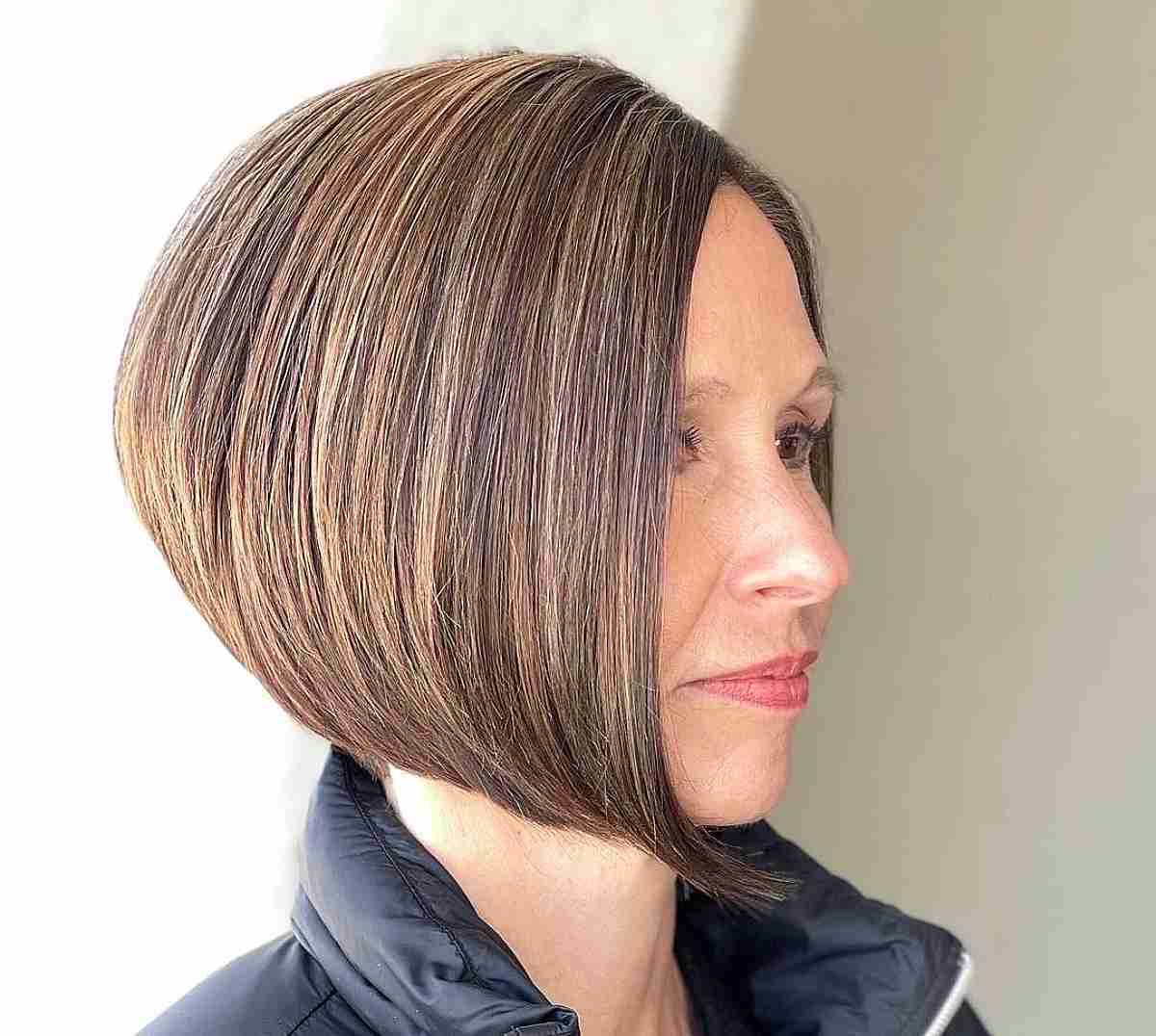 short sleek asymmetrical bob for women over fifty