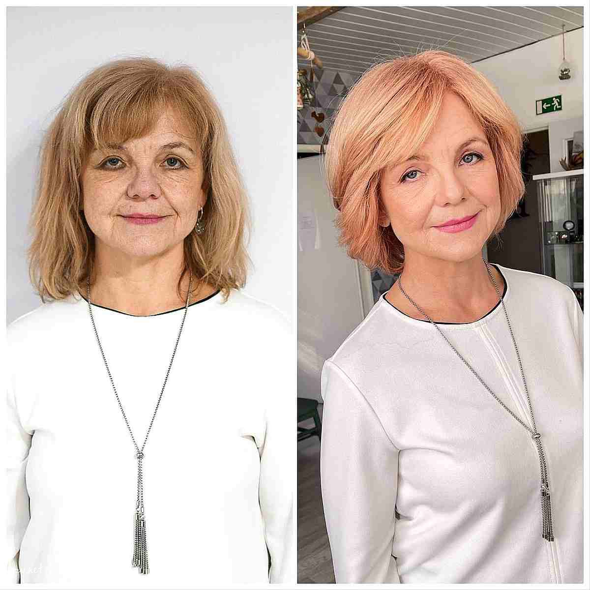 short strawberry blonde hair with soft layers for ladies over 50