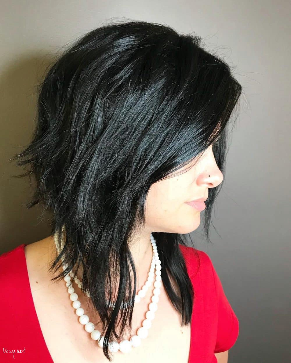 short to medium shaggy asymmetrical bob haircut