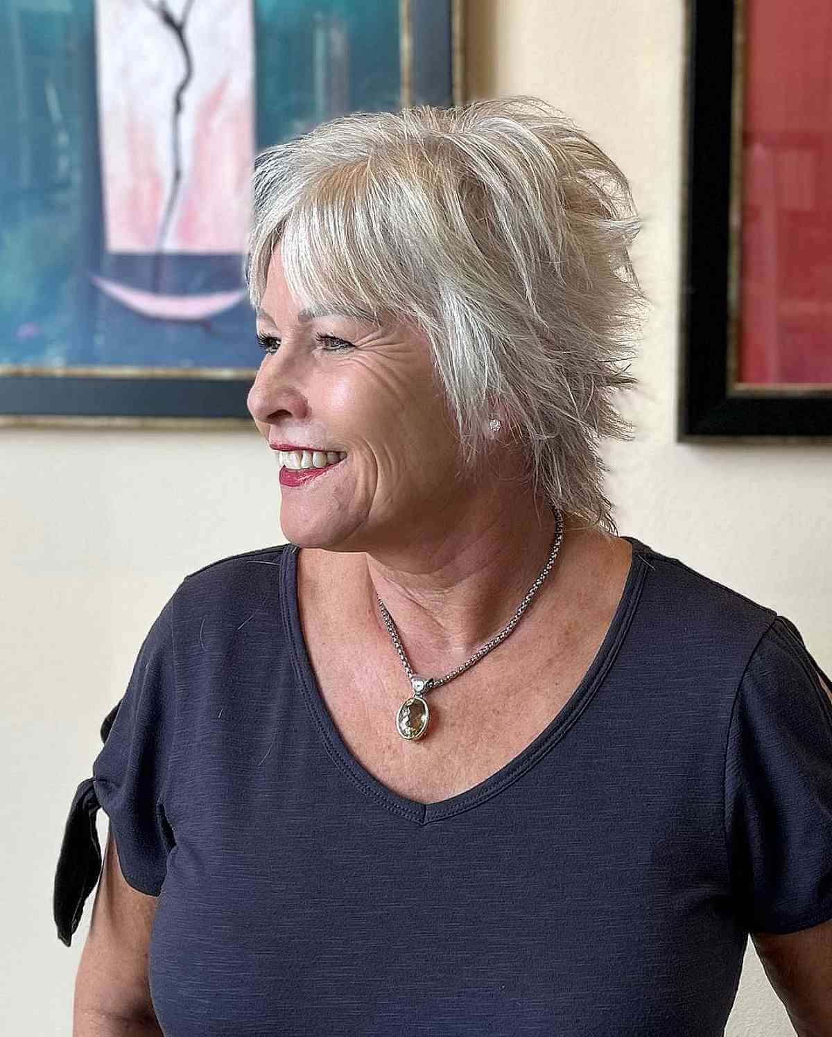 short white blonde shaggy pixie cut for women 50 and over